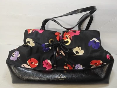 Bolso de Hombro Kate Spade Negro West Valley Floral Estampado Amapola Nylon Cuero Cartera Foto 1 de 4