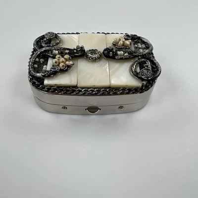 Pastillero de metal madreperla pequeño 2,5" bandeja dividida decorativa Foto 1 de 4