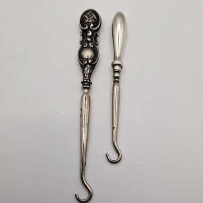 Antique Button Hook lot of 2, 1 Stamped GV&C0 with silver hallmark - Image 1 of 4