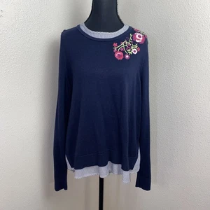 Crown & Ivy Sweater Women's P XL Navy Floral Embroidered Layered Look Nautical - Picture 1 of 11