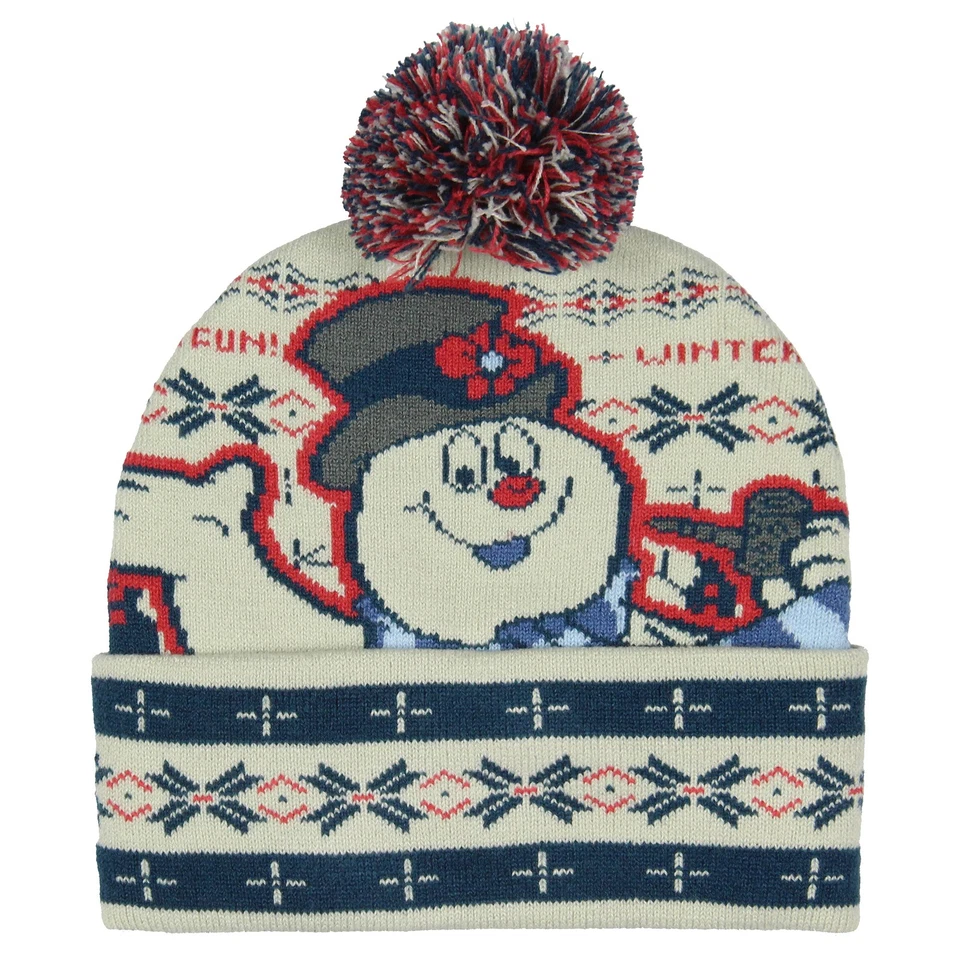 Frosty The Snowman Beanie Winter Fun Fair Isle Frosty Design Cuff Top Pom Beanie - Image 1 of 4