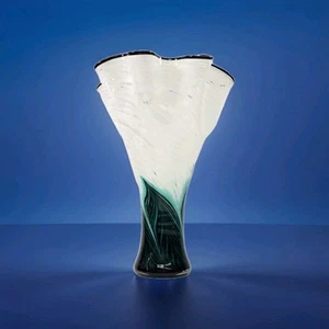 Elegant 14” Hand-Blown Art Glass Vase – Italian Style Swirl Design White & Green - Picture 1 of 12