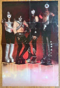 Vtg Rock Magazine 1980s KISS Simmons Stanley Criss Frehley Poster Foldout Only - Picture 1 of 7