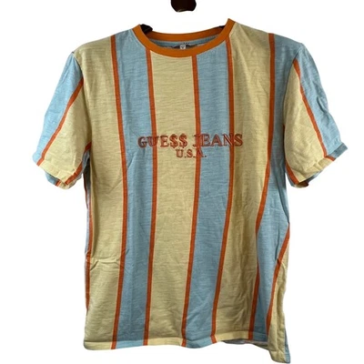Guess Jeans USA Striped T Shirt Retro 90s Orange Blue Originals Small ASAP Rocky - Image 1 of 4