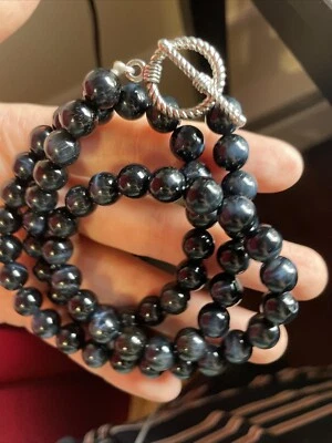 Collar de cuentas de piedra de jaspe ojo de tigre azul raro natural Foto 1 de 4