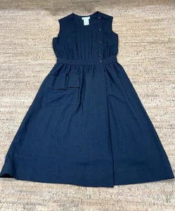 California Girl Dress Women’s 8 Vintage Black Midi Sleeveless Pocket Linen Blend - Picture 1 of 14