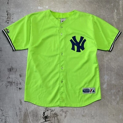 Camiseta deportiva de béisbol vintage de los 90 Majestic New York Yankees verde lima neón (talla L) Foto 1 de 4
