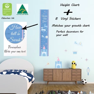 Tabla de crecimiento de altura personalizada para niñas regalo princesa + 8 pegatinas de pared a juego - Imagen 1 de 11