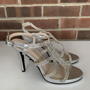Caparros Womens Pizzaz Silver Metallic jeweled heeled sandals US 8 M - Picture 1 of 11
