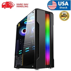 Estuche para PC con luz RGB negro ATX M-ATX de torre media Estuche para computadora para juegos Vidrio templado - Imagen 1 de 8