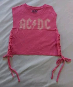 NWOT- AC/DC High Voltage - GIRLS SLEEVELESS BAND SHIRT PINK SIZE M - Picture 1 of 6