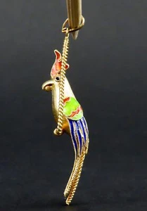 NOS VTG Silver Cloisonne Enamel Cockatiel Cockatoo Parrot Perched Bird Pendant - Picture 1 of 9