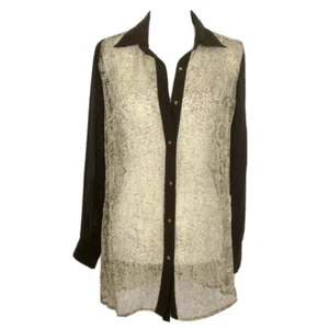 NWT BCBGMaxAzria Snakeskin Print Sheer Top Shirt Button Front Brown Sz XS - Picture 1 of 12