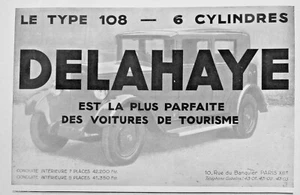 PUBLICITÉ DE PRESSE 1931 AUTOMOBILES DELAHAYE LE TYPE 108 - 6 CYLINDRES TOURISME - Foto 1 di 1