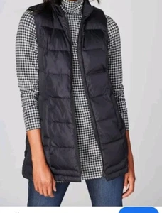 J Jill Vest Women Petite M Black Down Full Zip, Zip Pockets - Picture 1 of 12