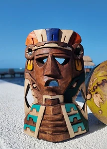 Handcrafted Chichen Itza Carved Wood Mask, Tribal Wall Decor from Yucatan 8-Inch - Picture 1 of 12