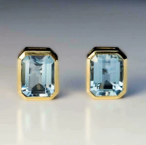2 Ct Simulated Cut Aquamarine Butterfly Stud Earrings In 14k Yellow Gold Plated - Picture 1 of 5