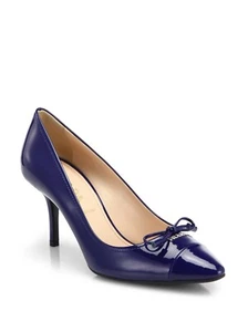 PRADA MILANO CLASSIC BLUE PATENT LOGO BOW POINTED TOE PUMPS EU 39.5 I LOVE SHOES - Picture 1 of 10