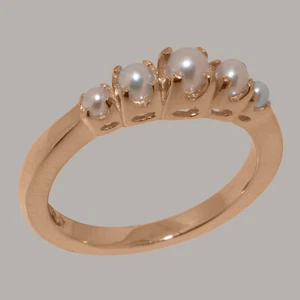 Solid 18k Rose Gold Cultured Pearl Womens band Ring - Sizes 4 to 12 - Picture 1 of 5