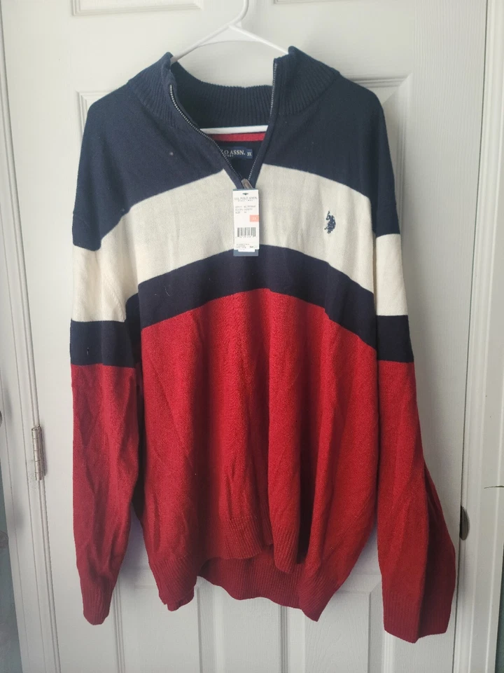 NWT U.S. Polo Assn. Blue/Red/White 1/2 Half Zip Long Sleeve SZ 3XL MSRP 80.00 - Image 1 of 4