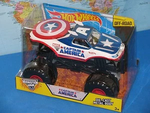 1/24 HOT WHEELS MONSTER JAM TRUCK CAPTAIN AMERICA DIECAST OFF-ROAD **BRAND NEW** - Picture 1 of 10