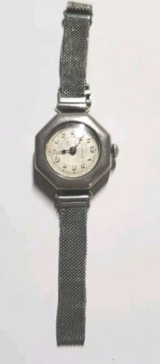 工作古董 La Vogue 手动上发条纯银表壳手表 Adj 银色网眼表带 — 第 1/4 张图片