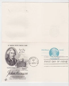 TurtlesTradingPost- John Hanson Postal Reply Card 1972 #U723 Artcraft Cachet FDC - Picture 1 of 2