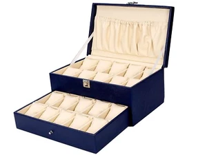 20 Slot Watch Box Organizer Blue Storage Leather Watches Case Jewelry Box Travel - Picture 1 of 5