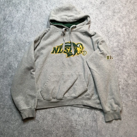 North Dakota State Bison Hoodie Mens Large L Short Boxy Gray Pullover Fleece Cover