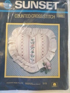 Sunset Counted Cross Stitch Kit Country Rose Pillow Heart Shape New 2997 - Picture 1 of 3