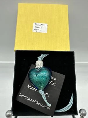 Authentic Murano Glass Pe￼ndant With Cert.- Heart Silver Bead Aqua M3 - Image 1 of 4