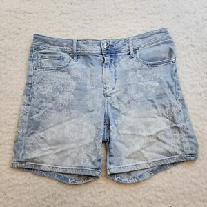 Seven 7 Jeansshorts 10 hellblau verwaschen Denim Blumendruck Baumwolle Stretch künstlerisch - Bild 1 von 9