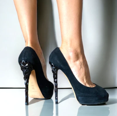 Zapatos de salón con plataforma CASADEI de gamuza negra punta abierta, talla 38 Foto 1 de 4