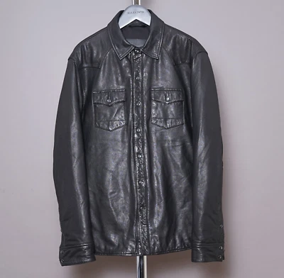 ALL SAINTS Leather Shirt Jacket XS Mens Black Biker Western Cowboy Grail ARLINE - Image 1 of 4