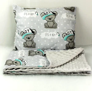 XXL LARGE BLANKET SET BABY COTTON +DIMPLE FABRIC cot bed 75x100 grey teddy bears - Picture 1 of 1