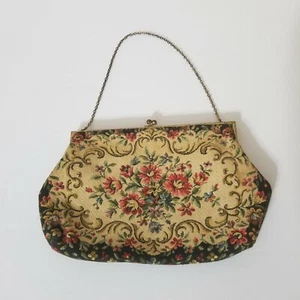 Vintage Evening Bag Small Purse Floral Clasp Made In France Flowers Tapestry - Picture 1 of 12