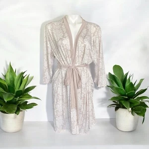 Laura Ashley Robe Dusty Rose White Flowers Ties Lounging Shower Soft Large - Picture 1 of 16