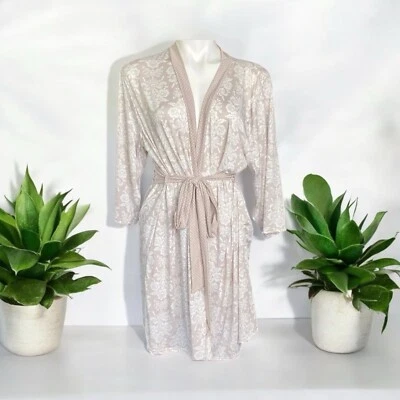 Laura Ashley Robe Dusty Rose White Flowers Ties Lounging Shower Soft Large - Image 1 of 4