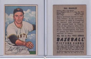 1952 Bowman Baseball Card # 66 Sal Magile New York Giants Pitcher EX - Picture 1 of 1