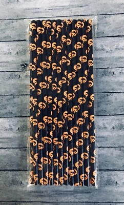 Halloween Pumpkins Paper Straws New In Package 24 Count - Image 1 of 2