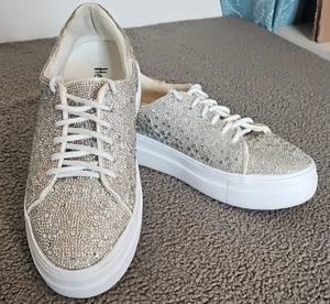Hey Girl by Corkys Bedazzle Clear Rhinestone Shoes Size 7 Lace Up So Much Bling - Picture 1 of 19