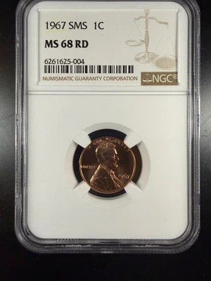1967 SMS Lincoln One Cent Penny 1C NGC Certified MS 68 RD - Image 1 of 2