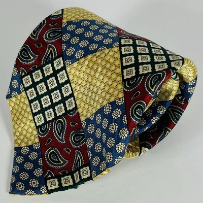 "Corbata de cuello Hardy Aimes 100 % seda dorada/roja/azul/verde retazos 4""" Foto 1 de 4