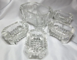 Antique Glass Salt Cellar Collection Large Dish & 4 Small Ones Set EUC - Picture 1 of 4