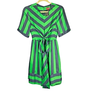Neu mit Etikett STAUD York Satin-Minikleid mit Ausschnitt gestreift grün marineblau NEU Größe S $ 415 Einzelhandel - Bild 1 von 13