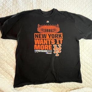 Majestic 2015 New York Mets Playoff Wants it More Black Graphic T Shirt Size 2XL - Picture 1 of 7
