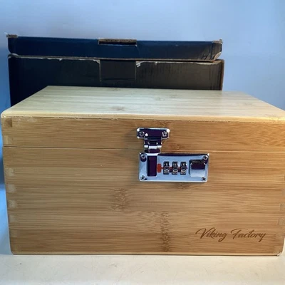 Bamboo Stash Box by Viking Factor, with Combination Lock, Tray Open Box - Image 1 of 4