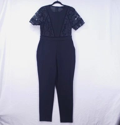 French Connection Jumpsuit Size 10 Black Lace Floral Business Chic Elegant - Image 1 of 4
