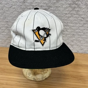Vintage Pittsburgh Penguins 90’s Snapback Hat Starter White Pinstripe Korea - Picture 1 of 12