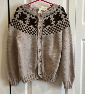 NWT VTG Hand Knit Sweater Cardigan Button Knit Acrylic Tan Brown Child's XS - Picture 1 of 5